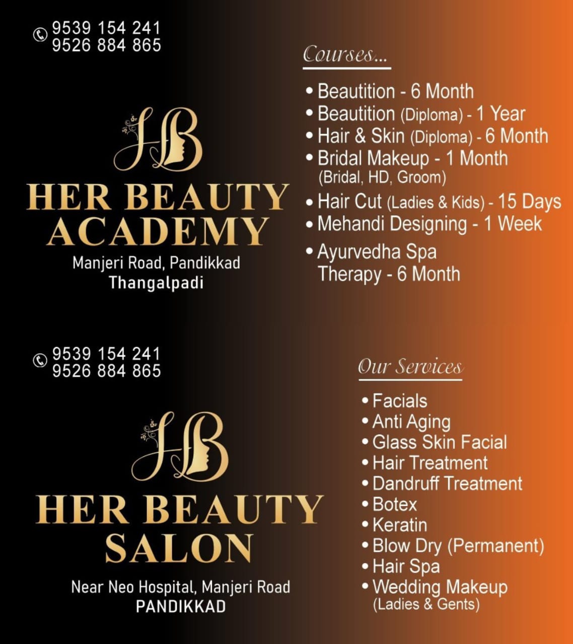 Her Beauty Salon & Academy Pandikkad  Vengara & Perinthalmanna